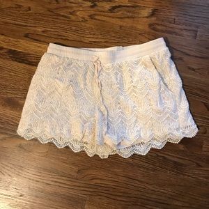 Cream colored lace shorts